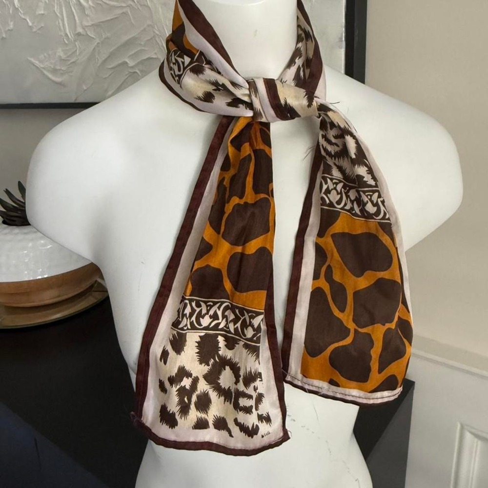 Brown and tan silk scarf with a‎ boho vibe